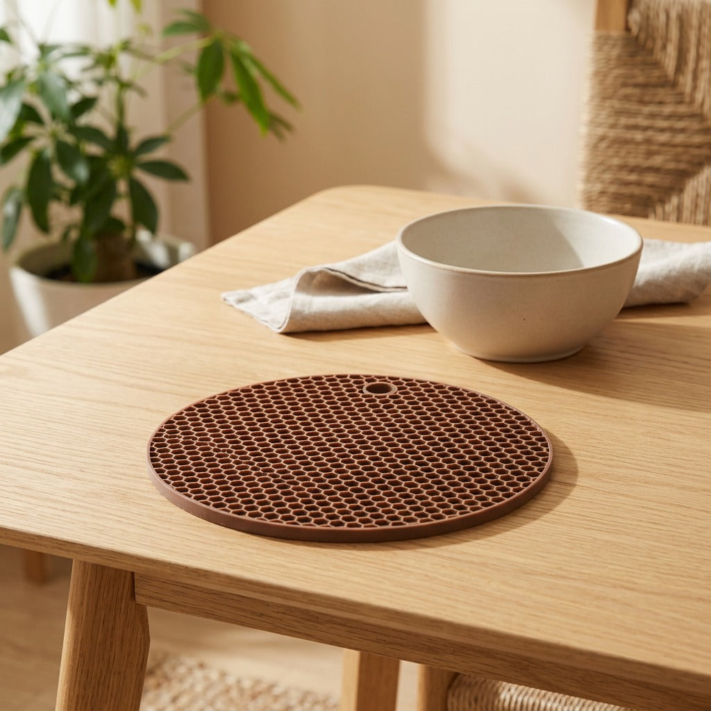 Trivetguard™ Round Dining Table Mat for Heat Insulation in a calm home setting