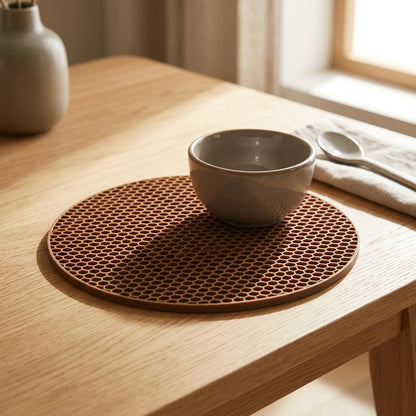 Trivetguard™ Round Dining Table Mat for Heat Insulation, styled close view