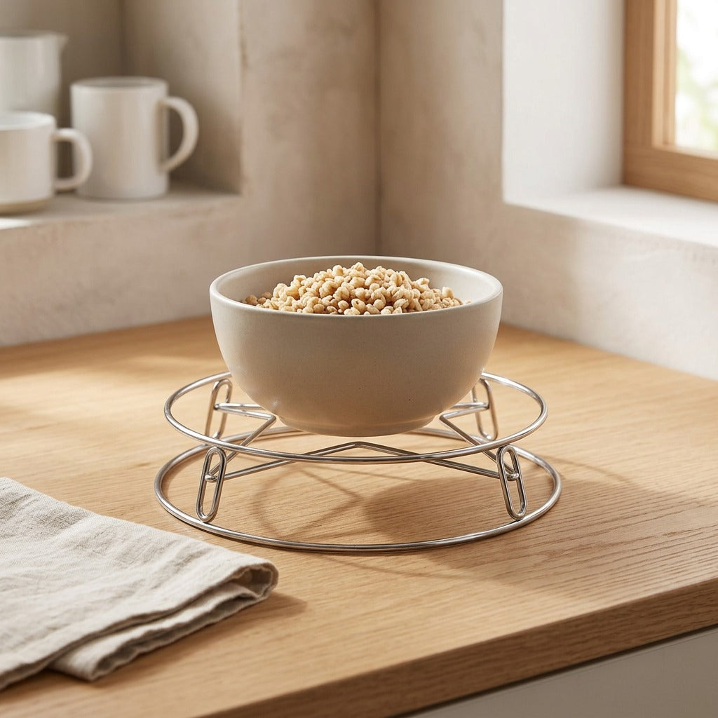Potnest™ Stainless Steel Countertop Pot Rack, styled close view