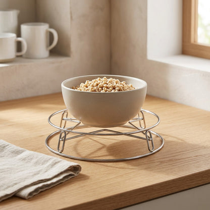 Potnest™ Stainless Steel Countertop Pot Rack, styled close view