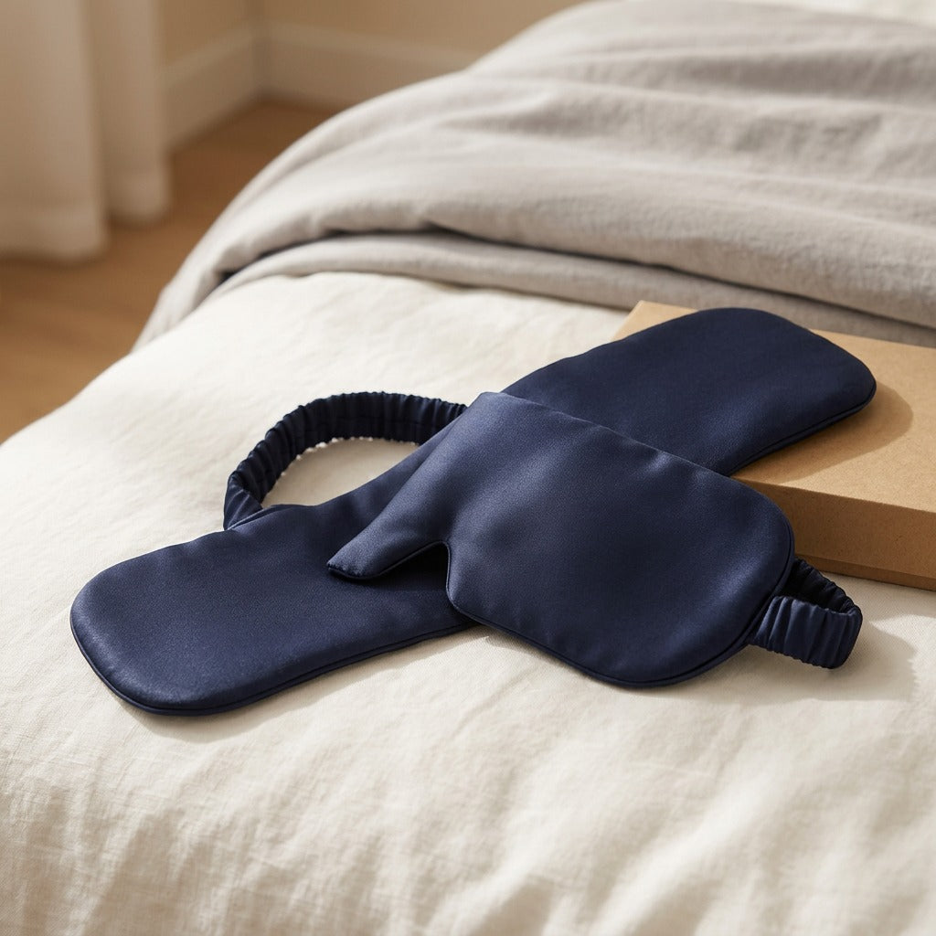 Pressveil™ Mulberry Silk Gravity Eye Mask, styled close view