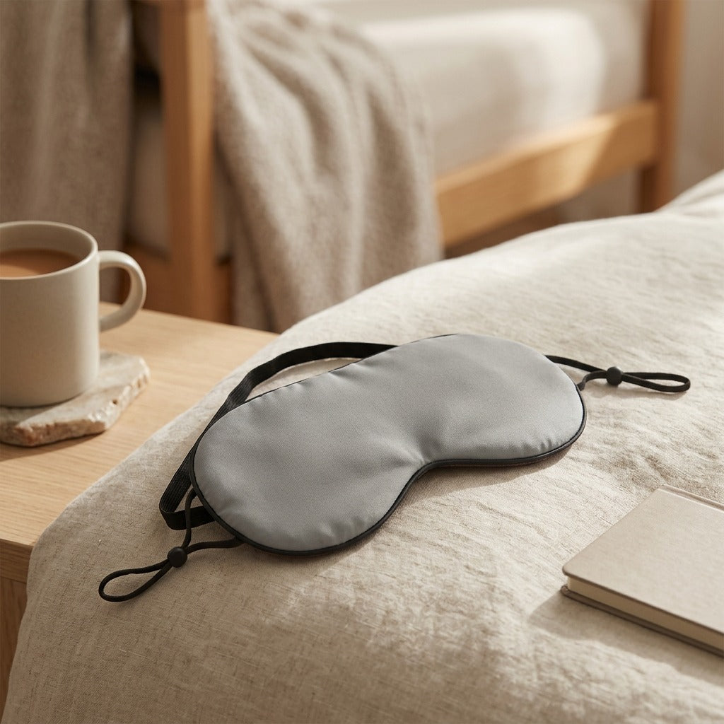 Restweft™ Double-Sided Polyester Eye Mask, styled close view