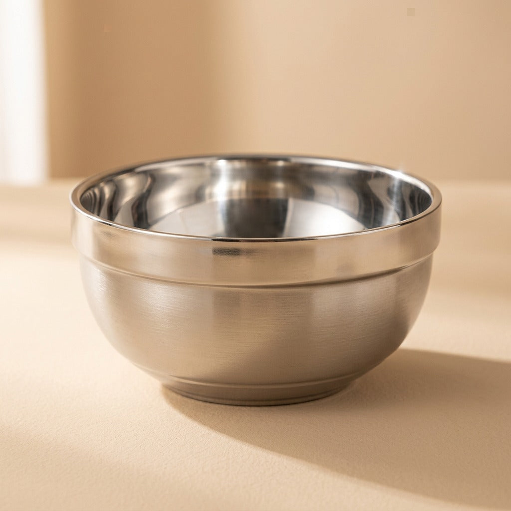 Rimwell™ Double-Layer Stainless Steel Rice Bowl, material and detail close-up