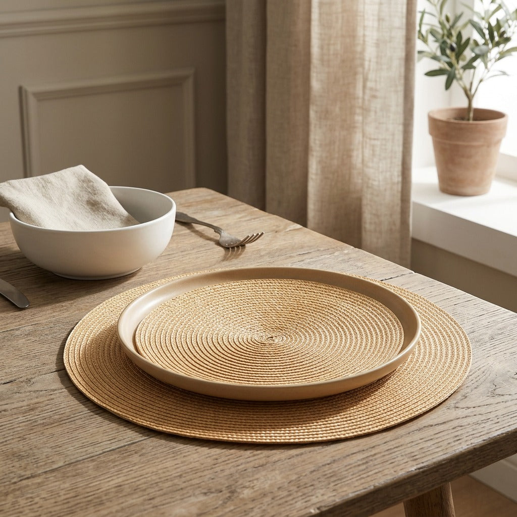 Roundweave™ Heat Insulation Woven Placemat, styled close view