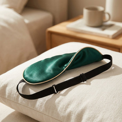 Silkora™ Mulberry Silk Sleep Mask, styled close view