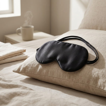Silveil™ Polyester Silk Eye Mask, styled close view