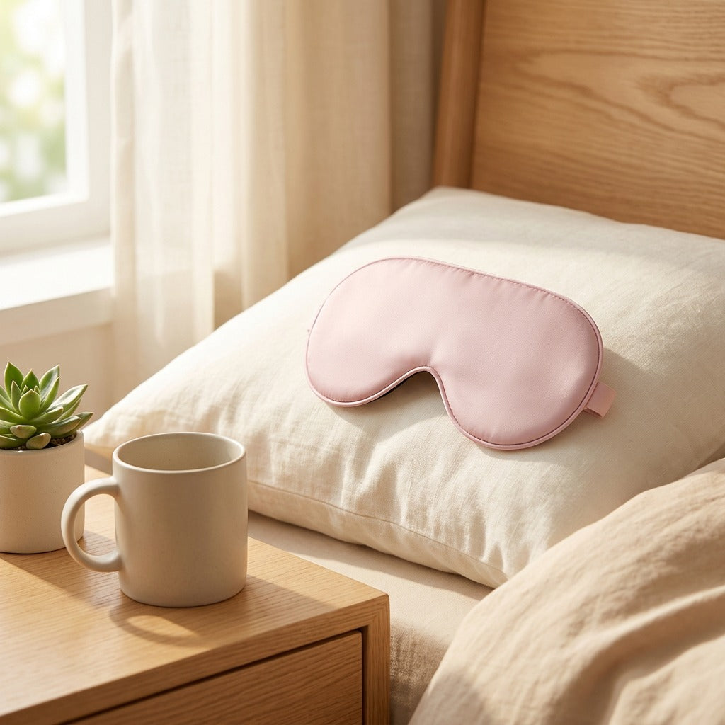 Sleepglow™ Polyester Sleep Eye Mask in a calm home setting