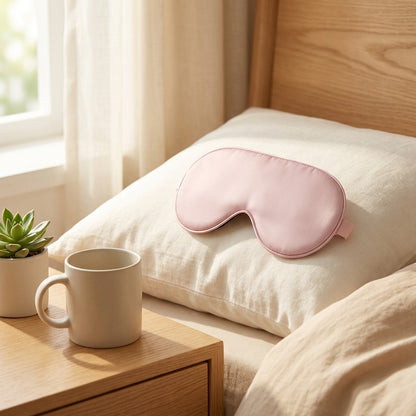 Sleepglow™ Polyester Sleep Eye Mask in a calm home setting