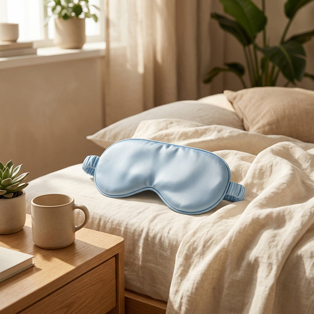 Sleepshade™ Light-Blocking Polyester Eye Mask in a calm home setting