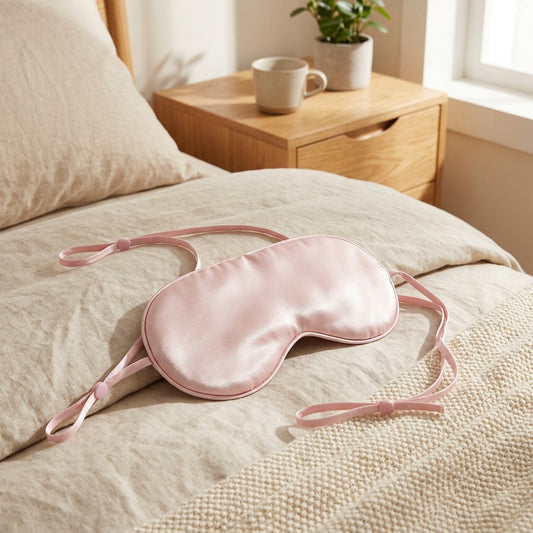 Slumberveil™ Silk Eye Mask for Light Blocking Sleep in a calm home setting