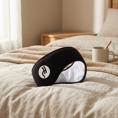 Snoozewrap™ Head-Mounted Sleep Ear Muffs, styled close view