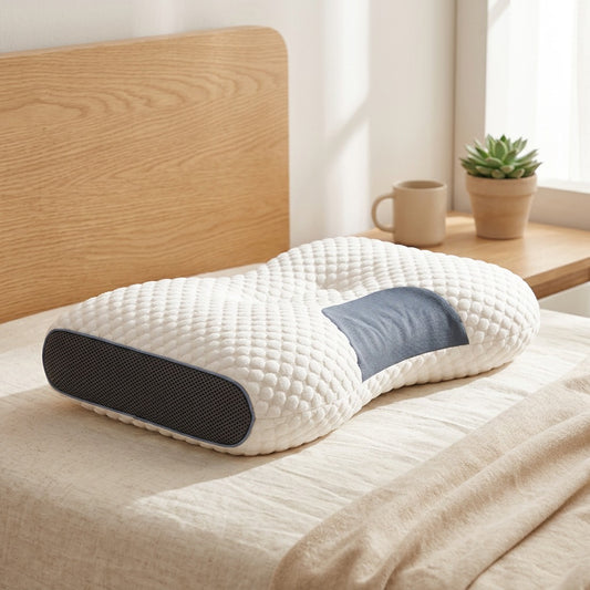 Softcradle™ Knitted Cotton Neck Massage Pillow in a calm home setting