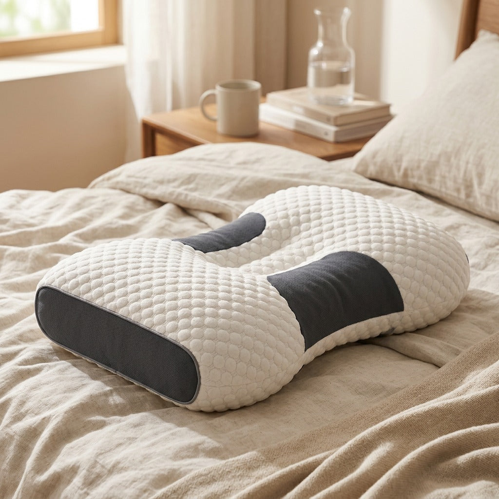 Softcradle™ Knitted Cotton Neck Massage Pillow, styled close view