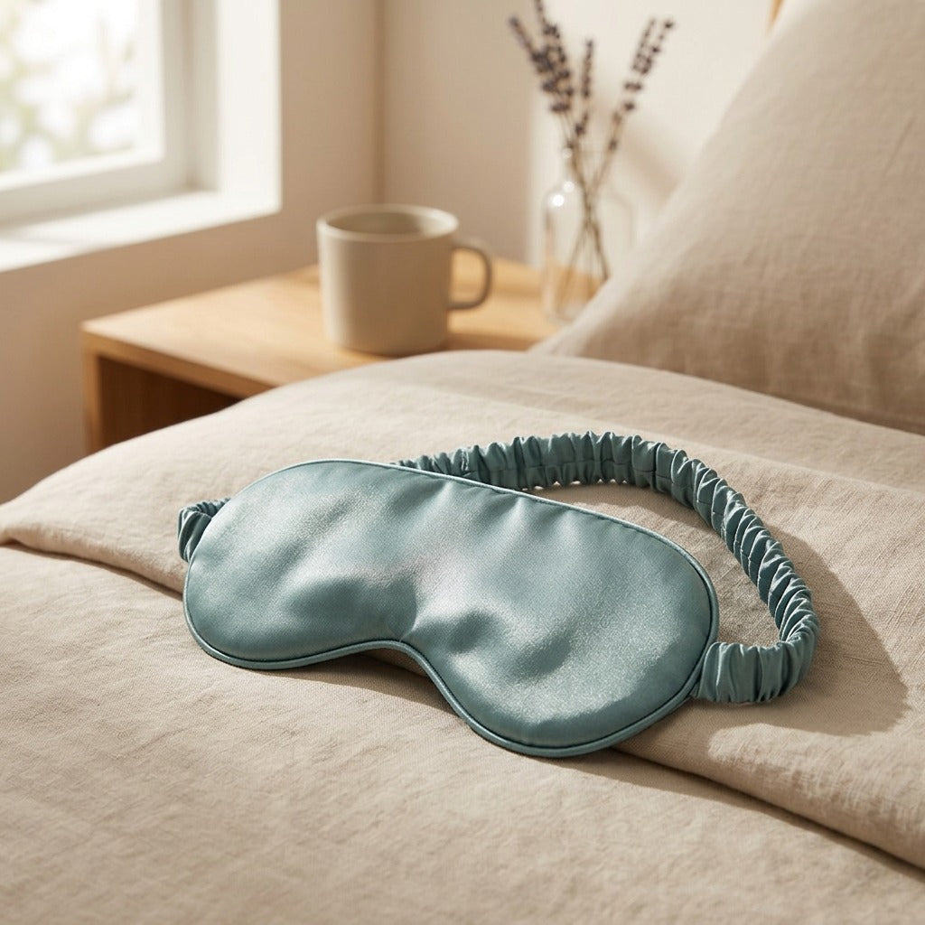 Softshade™ Double-Sided Imitation Silk Eye Mask, styled close view