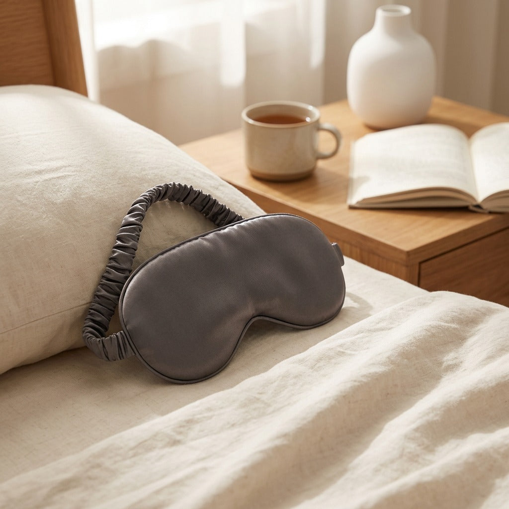 Softsleep™ Double-Sided Silk Eye Mask, styled close view
