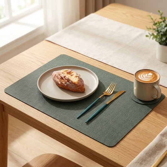 Hidemat™ Leather Table Mat in a calm home setting