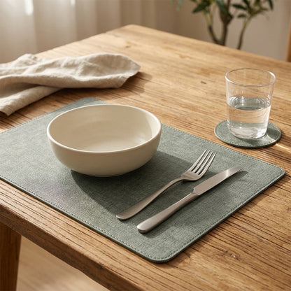 Hidemat™ Leather Table Mat, styled close view