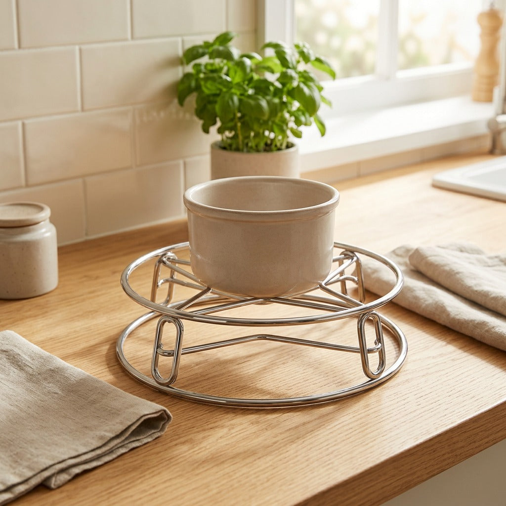 Steamperch™ Stainless Steel Pot Rack for Steaming and Storage in a calm home setting