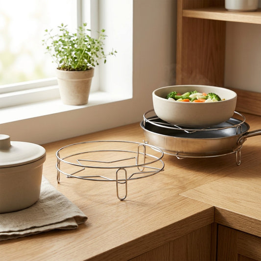 Steadrest™ Stainless Steel Steaming Rack in a calm home setting