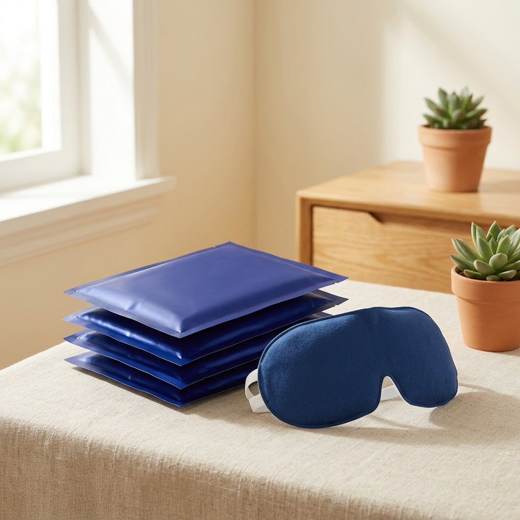 Easeheat™ Self-Heating Steam Eye Mask in a calm home setting
