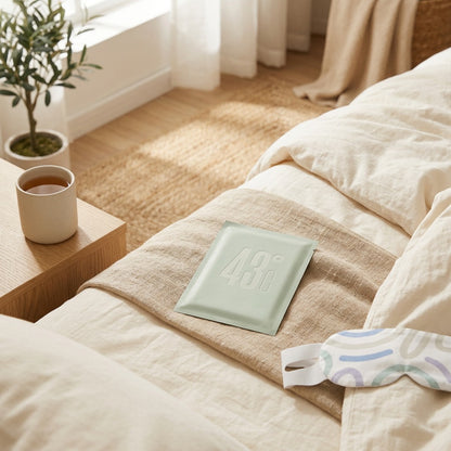 Heatcalm™ Self-Heating Steam Eye Mask in a calm home setting