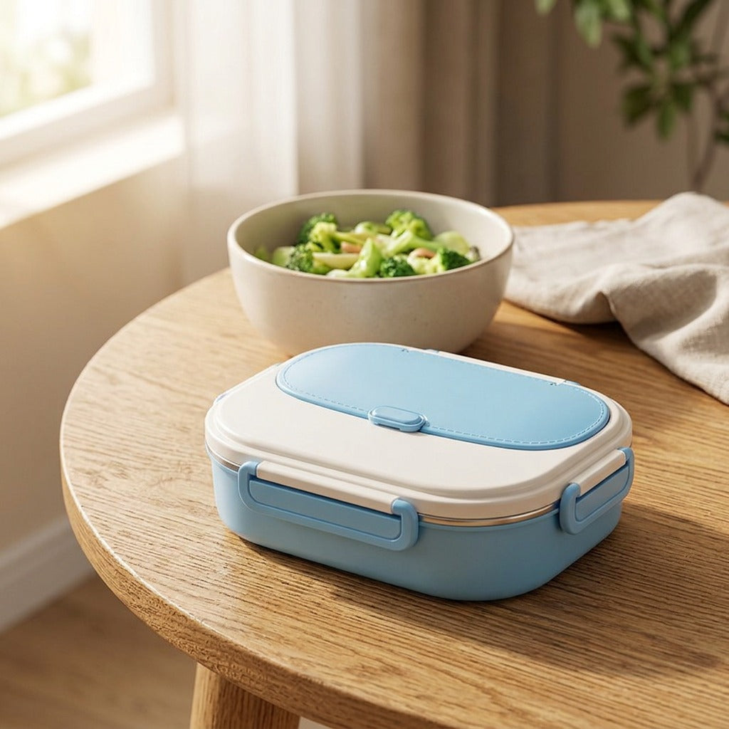 Steeldivide™ 304 Stainless Steel Divided Lunch Box, styled close view