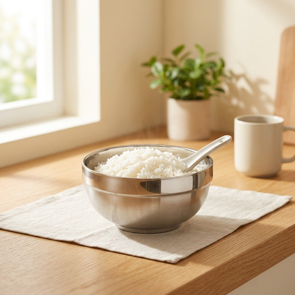 Stera™ Stainless Steel Rice Bowl in a calm home setting