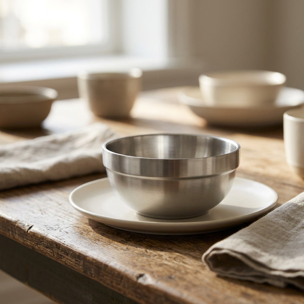 Warmrim™ Stainless Steel Rice Bowl, styled close view