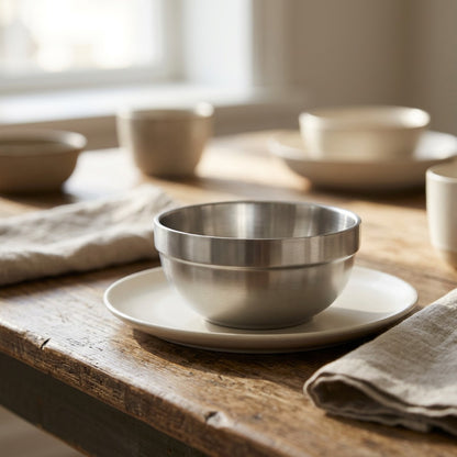 Warmrim™ Stainless Steel Rice Bowl, styled close view