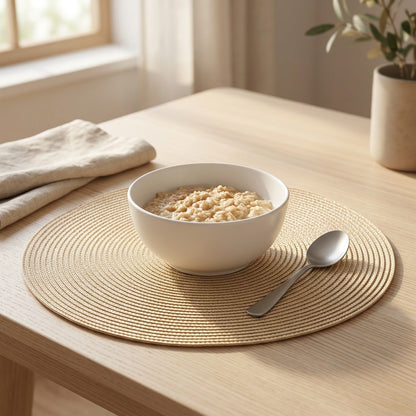 Weavora™ PP Round Heat Insulation Mat, styled close view