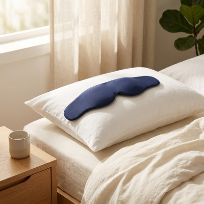 Weightless™ Gravity Sleep Eye Mask in a calm home setting