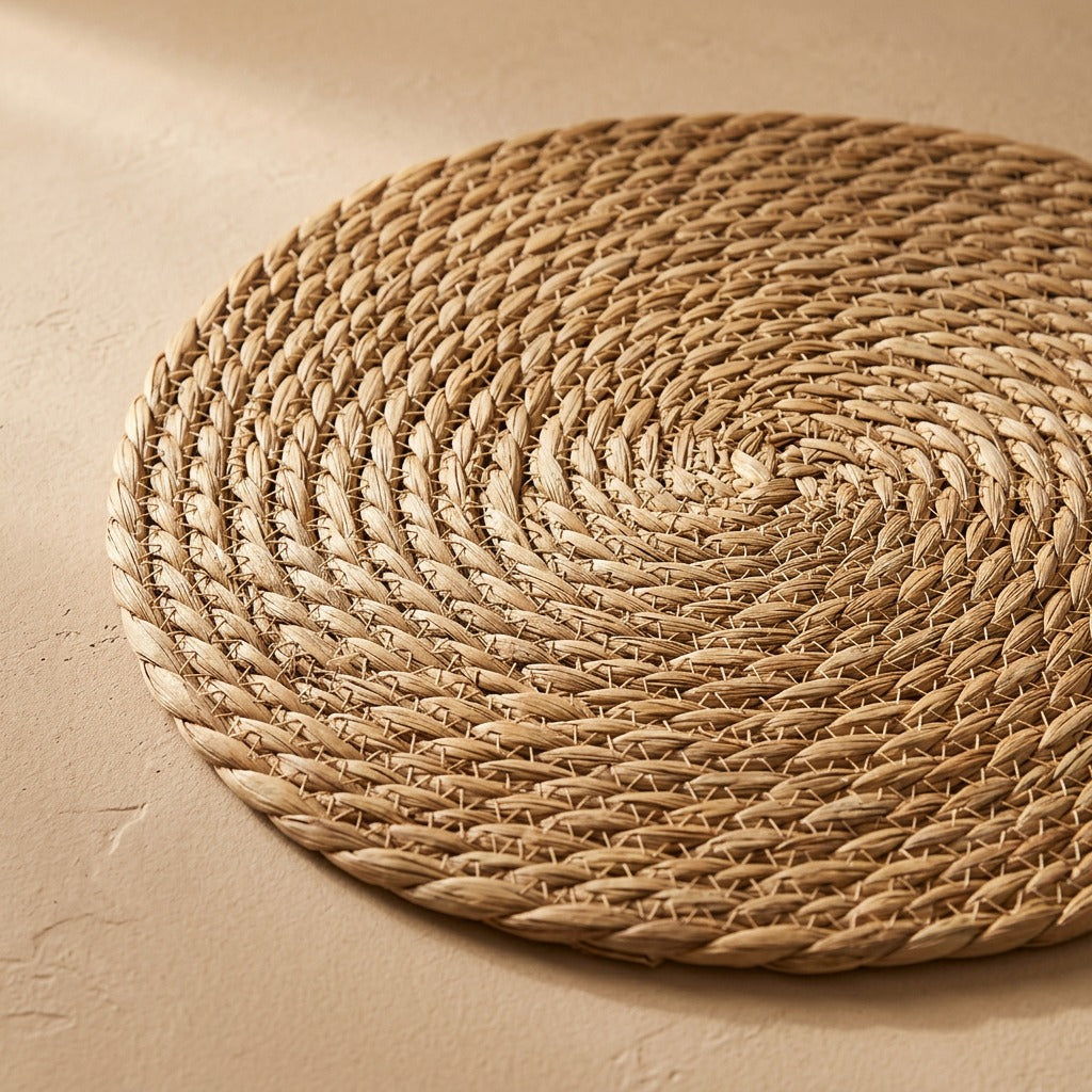 Grassweave™ Round Woven Grass Placemat, material and detail close-up