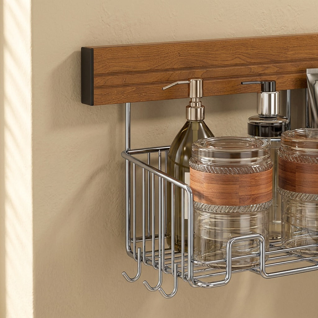 Bathbeam™ Stainless Steel Bathroom Storage Rack, material and detail close-up