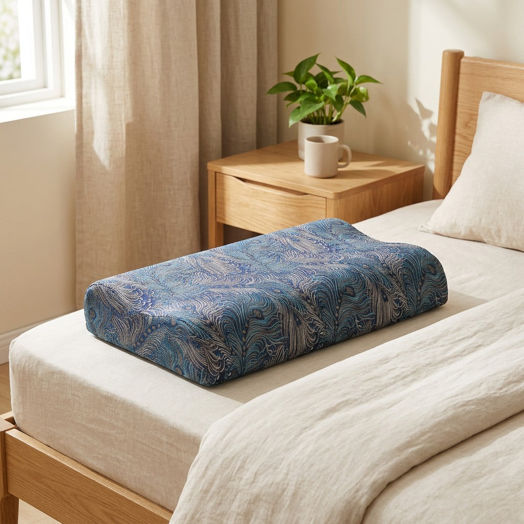 Cervicove™ Embroidered Cervical Pillow Case in a calm home setting