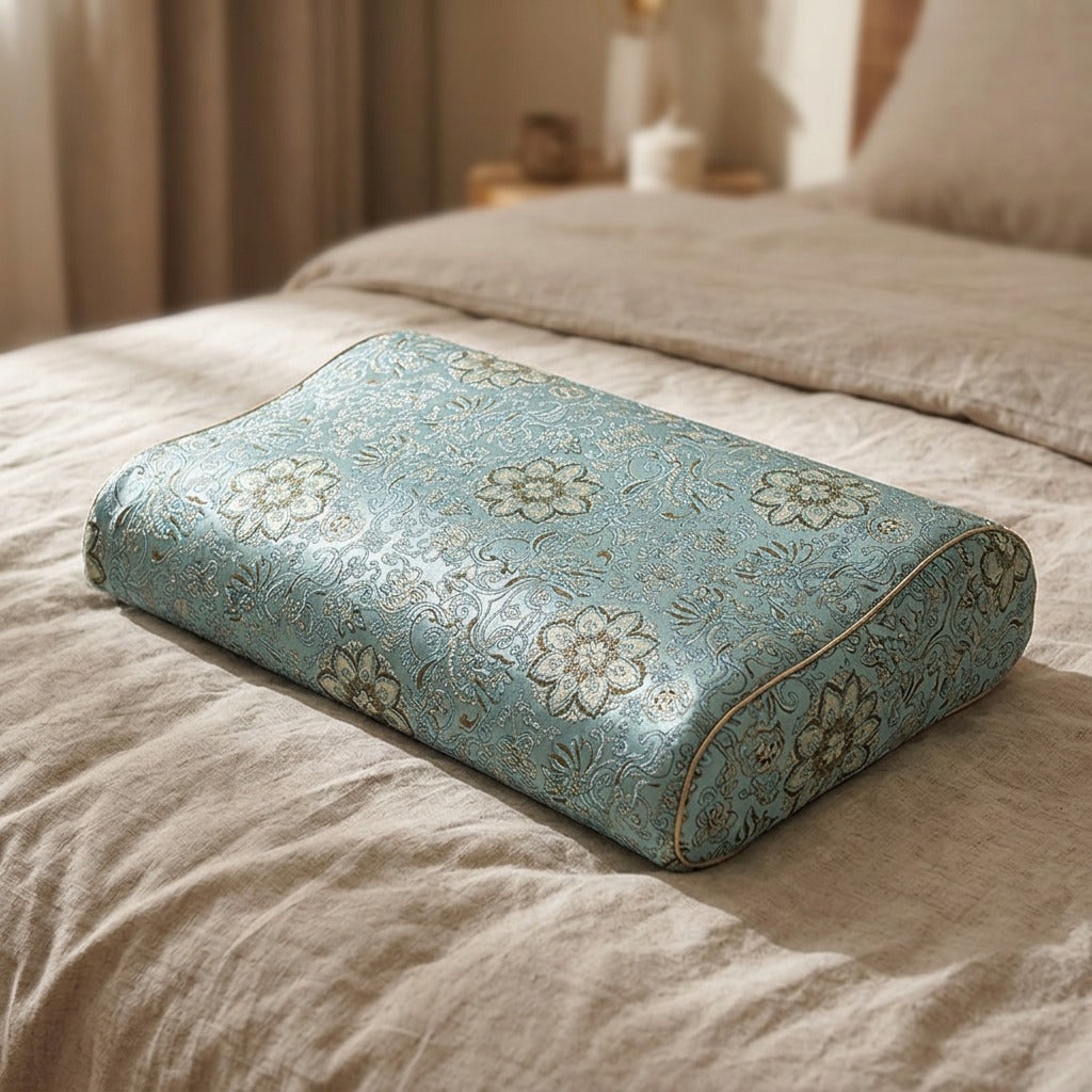 Cervicove™ Embroidered Cervical Pillow Case, styled close view