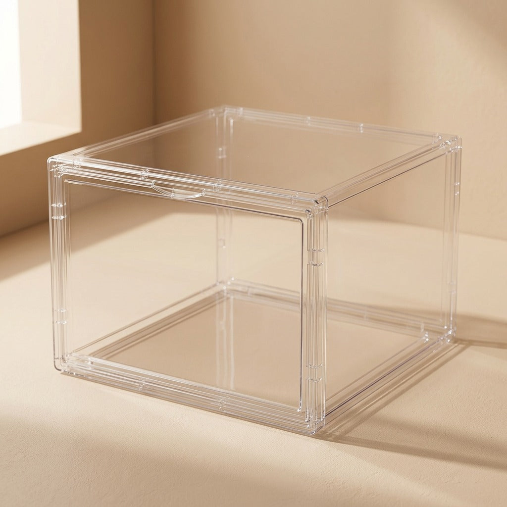Clearpane™ Transparent PET Shoe Storage Box, material and detail close-up