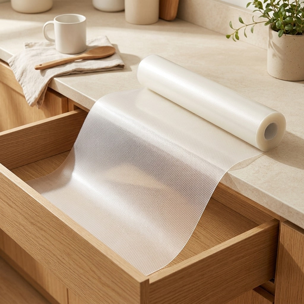 Dryfoil™ EVA Cabinet Drawer Liner Roll in a calm home setting