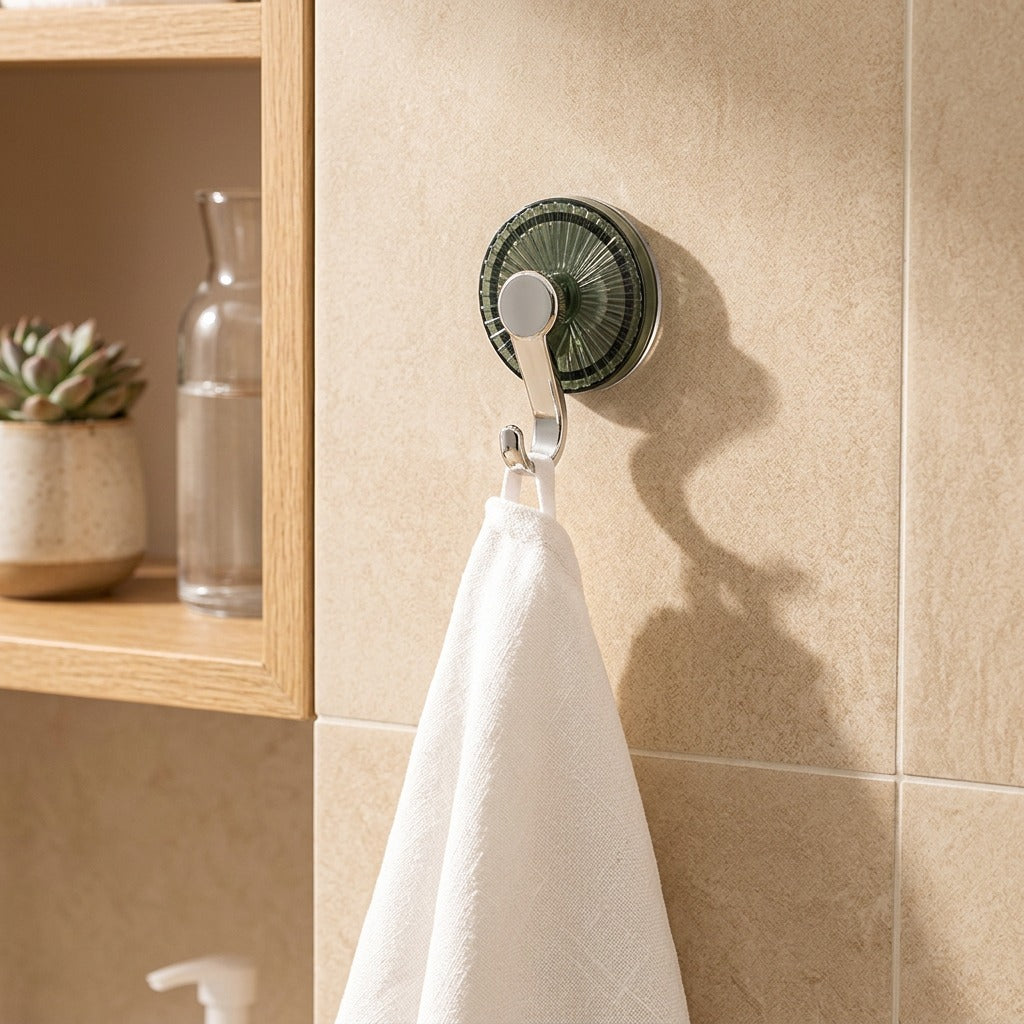 Suckerl™ ABS Suction Cup Hook in a calm home setting