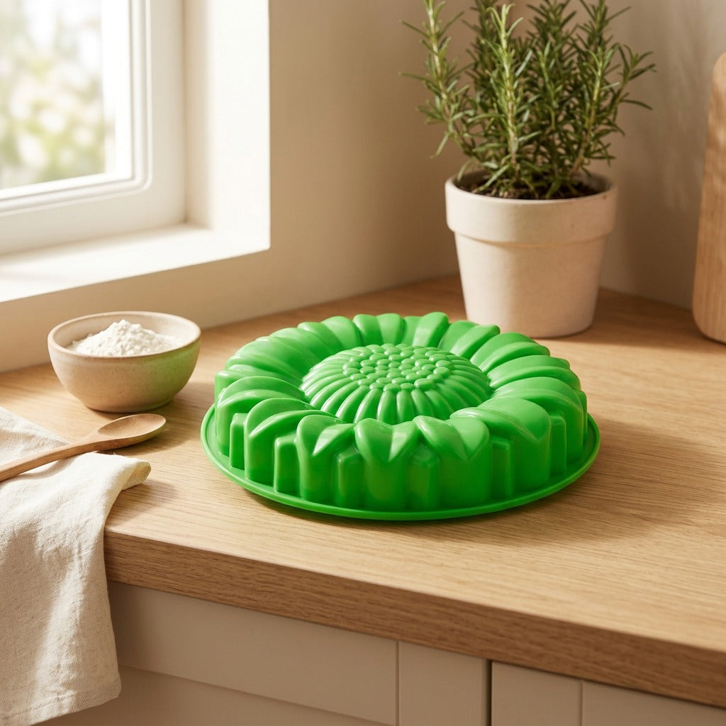 Sunmold™ Silicone Sunflower Baking Tray in a calm home setting