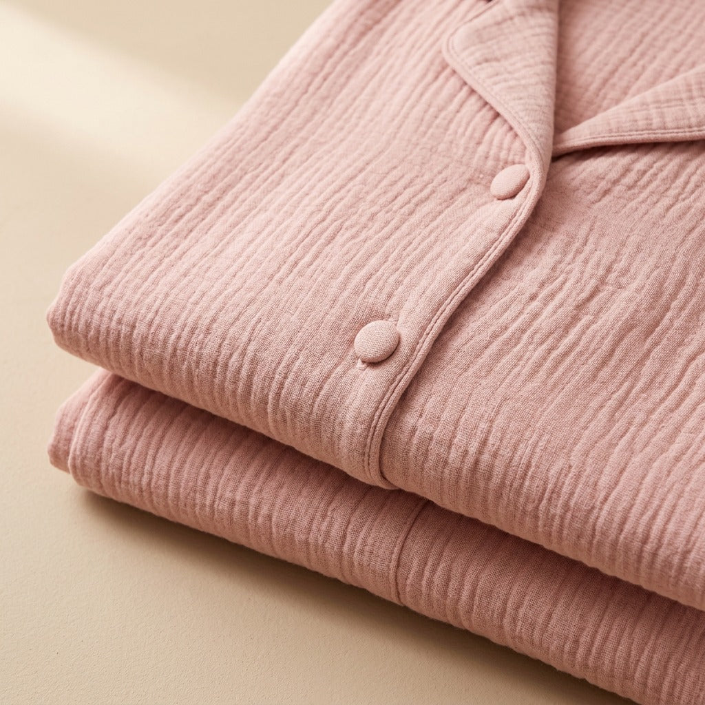 Yarnrest™ Cotton Four-Layer Pajama Suit, material and detail close-up