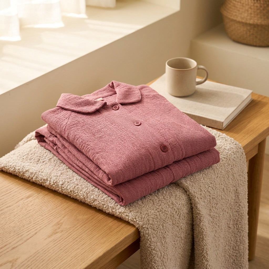 Yarnrest™ Cotton Four-Layer Pajama Suit, styled close view