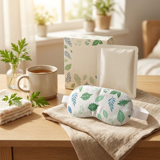 Mugrest™ Mugwort Steam Eye Mask in a calm home setting