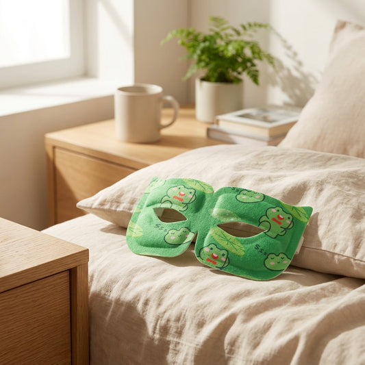 Warmveil™ Visual Steam Eye Mask in a calm home setting