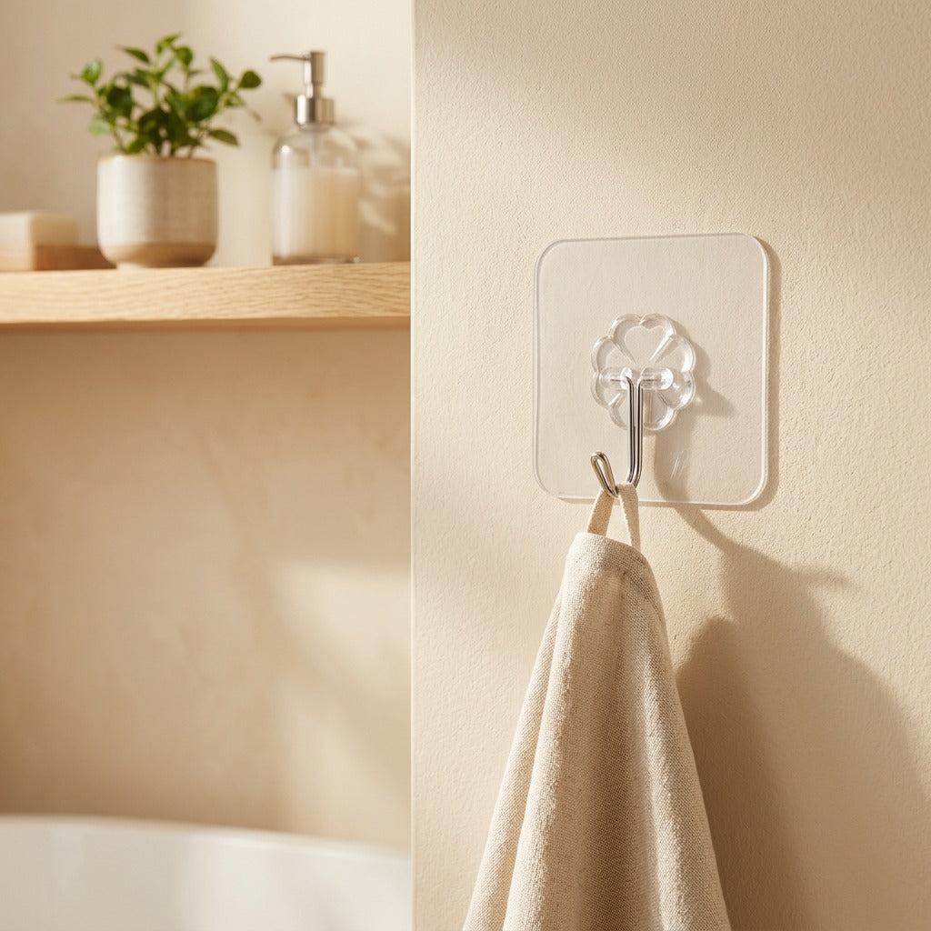 Adherox™ Self-Adhesive Wall Hook in a calm home setting