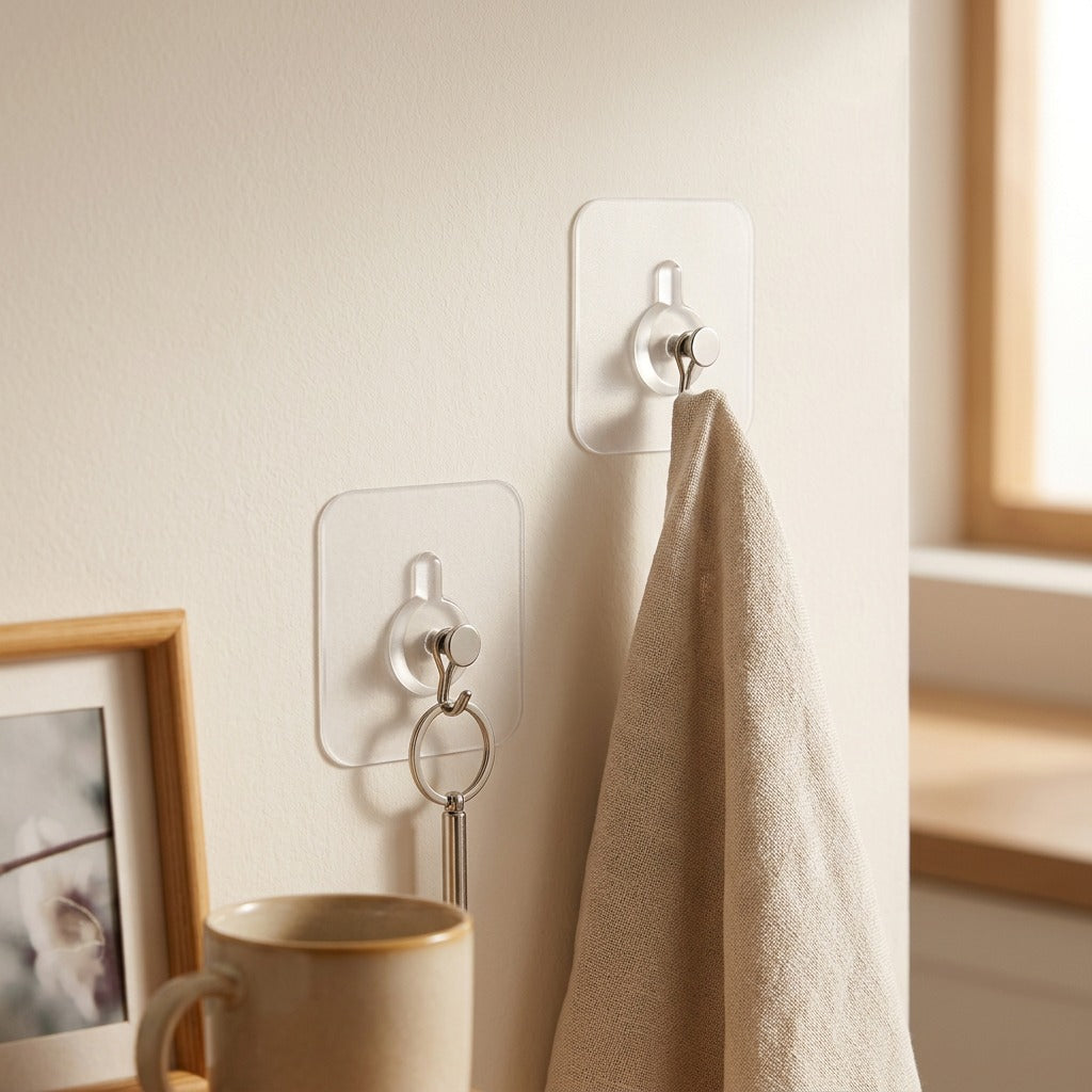 Adherox™ Self-Adhesive Wall Hook, styled close view