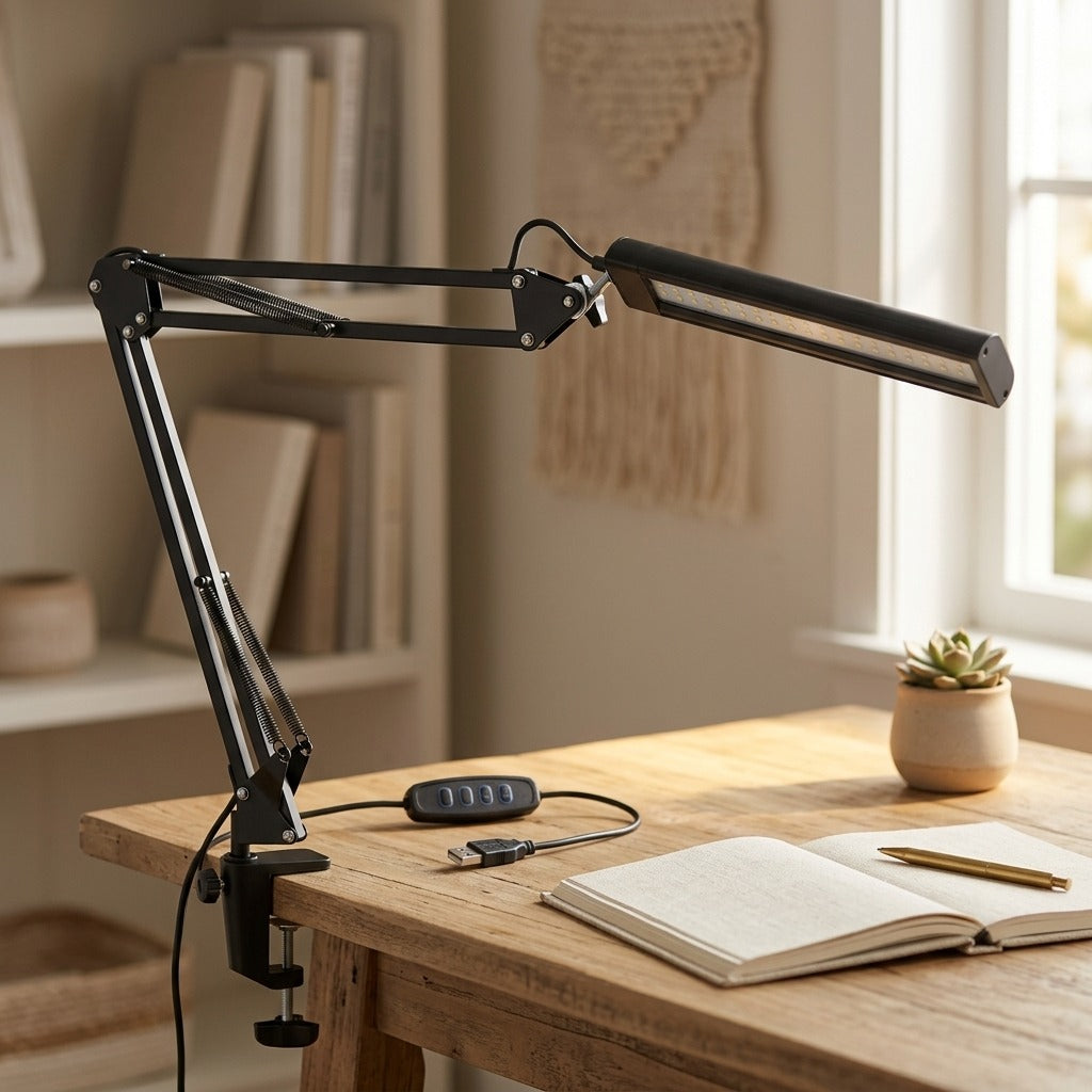 Armlume™ Long Arm LED Desk Lamp, styled close view
