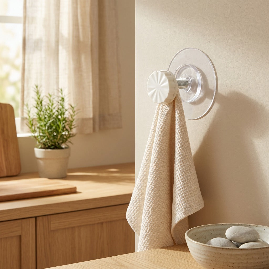 Clingmount™ Punch-Free PVC Wall Hook in a calm home setting