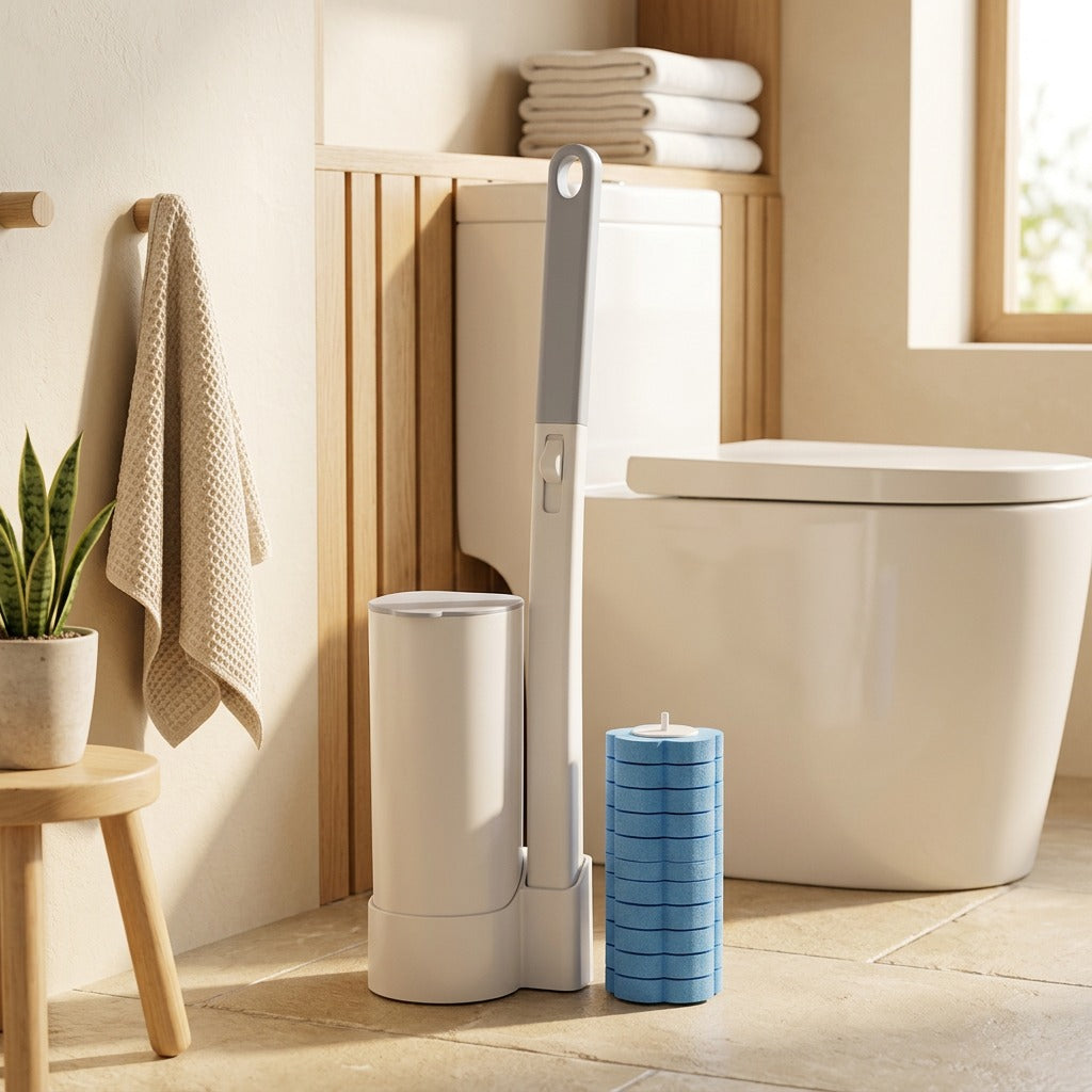 Clingwell™ Nail-Free Wall Hanging Toilet Brush in a calm home setting