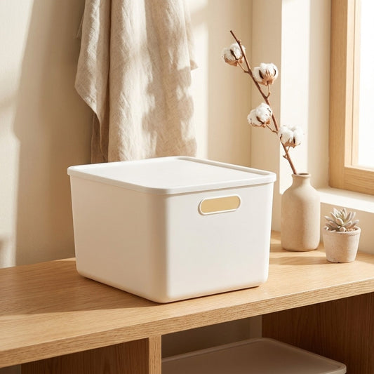 Stackhold™ Stackable Polypropylene Storage Box in a calm home setting
