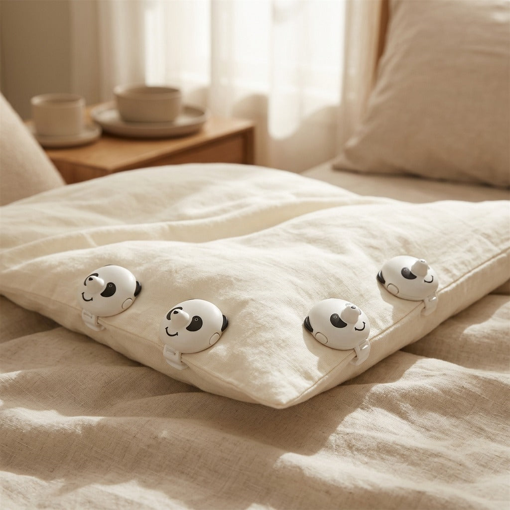 Duvetlock™ Plastic Duvet Cover Fastening Clips, styled close view